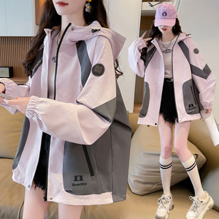 臺灣出貨 高階感撞色衝鋒衣外套少女春秋2024新國中高中學生運動工裝風衣
