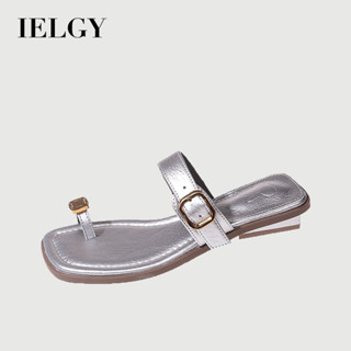 IELGY 法式複古涼拖鞋女新款夏季遮趾方頭軟底沙灘涼鞋