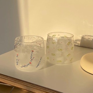 【30天熱銷1703件】夏季ins風小碎花玻璃杯小眾復古花朵果汁飲料玻璃杯透明水杯家用hfws