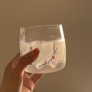 ✨臺灣出貨✨夏季ins風小碎花玻璃杯小眾復古花朵果汁飲料玻璃杯透明水杯家用