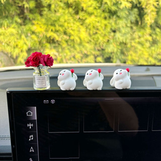 [車樂士] 玫瑰花小兔擺件可愛卡通小白兔汽車中控臺治癒裝飾擺件螢幕公仔 7pcs