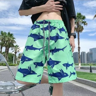 男士沙灘褲夏季可下水速乾夏威夷風游泳褲寬松五分褲碎花中褲短褲