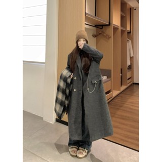 M-4XL 韓版東大門高階感長款西裝毛呢外套 中大尺碼女裝 毛呢風衣大衣 秋天女裝 上班通勤穿搭 韓系穿搭 梨形身材