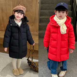 110-160新款兒童長款黑金加厚羽絨棉服冬季兒童過膝羽絨外套男童女童長版棉衣外套兒童防風防寒外套【弗弗西裡】