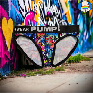 PriderWear🌈PUMP! 男三角內褲 歐美 性感三角褲 街頭塗鴉 U凸囊袋 錦綸 透氣舒適 潮流