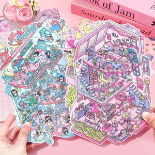 3d卡通城堡小鎮風景貼紙場景diy玩具遊戲貼紙節日生日禮物給孩子兒童女孩