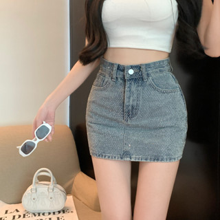 【HOT 本舖】 ！時髦閃鑽牛仔半身裙女夏季熱辣高腰顯瘦包臀裙短裙潮