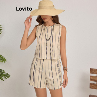 Lovito 女士休閒短褲套裝條紋上衣或下裝 LBL18175