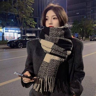 格子圍巾女冬季保暖2024新款百搭韓劇女主高級感針織毛線披肩圍脖圍巾 圍脖 防寒保暖圍巾 氛圍感圍巾 冬季圍巾