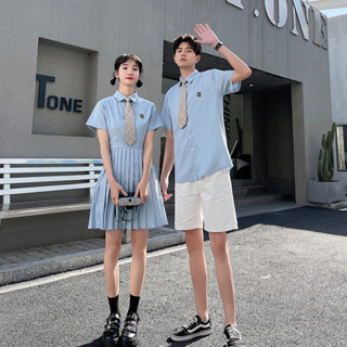 JK制服夏季新款連衣百褶裙男襯衫套裝表演服學生班服