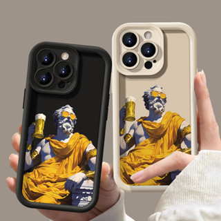 時尚酷雕塑喝啤酒軟矽膠手機殼適用於 IPhone 15 16 Plus 11 12 13 14 15 16 Pro Ma