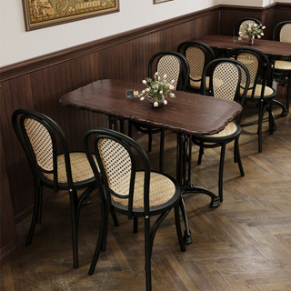 『JIGA』實木奶茶咖啡店紅橡木方桌 復古咖啡廳桌椅組合 西餐廳甜品桌子