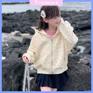 ✨Treasure女童外套春秋款2024新款洋氣兒童秋裝連帽大學T小女孩秋季炸街上衣