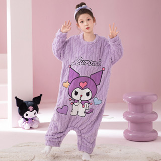 現貨兒童珊瑚絨家居服女童連體秋冬裝中大童卡通寶寶防踢被法蘭絨睡衣 兒童連身睡衣珊瑚絨女童中大童卡通連身冬季法蘭絨男童加厚