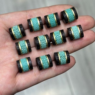 黑檀木鑲嵌黃銅綠松石桶珠手鍊項鍊文玩佛珠手工穿珠diy飾品配件