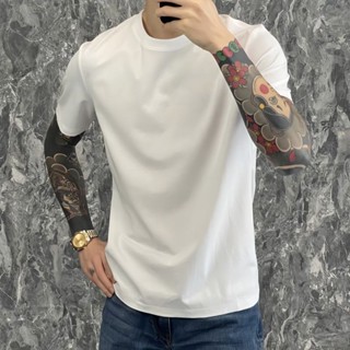 [珍妮推薦]短袖T恤男白色純棉2023春夏季純色圓領內搭體恤修身打底衫潮
