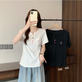 5236L 大碼短袖 L-4XL 夏裝百搭顯瘦卡通兔子刺繡短袖上衣T恤 潮流氣質女裝