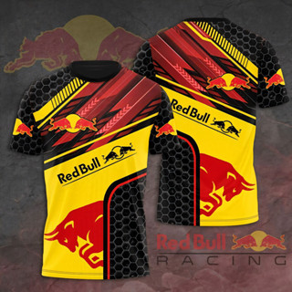 RED BULL 2025新年新款熱銷男士速乾F1紅牛T恤3D印花時尚短袖連帽衫男士短袖T恤服裝上衣