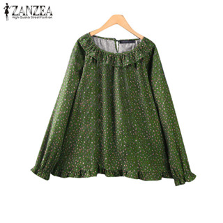 Zanzea 女式韓版休閒翻領長袖花卉印花荷葉邊襯衫