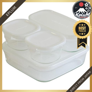 iwaki 耐熱玻璃儲存容器4件組，方型設計，適合微波爐，包含200ml x 2個、500ml x 1個、1200ml