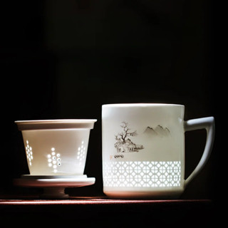 景德鎮手繪陶瓷泡茶器帶蓋過濾網茶葉分離杯精美泡茶器