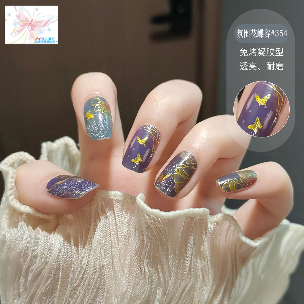 台灣出貨免照燈國風手繪系列凝膠美指甲貼紙油膜全貼穿戴甲可拆卸成品防水 光療甲油膜 持久美甲貼 美甲貼紙 美甲膜