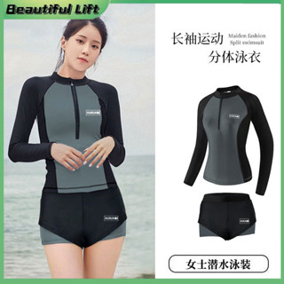 🔥臺灣出貨免運🔥2025新款爆款泳衣女士連體保守泡溫泉大碼胖mm長袖網紅韓國ins風 防曬 水母衣 衝浪衣 浮潛泳衣