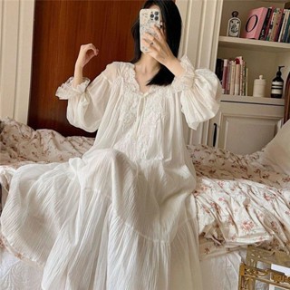 M-3XL現貨 大尺碼連身睡裙女 超仙法式睡裙2025春秋女款長袖睡衣裙蕾絲性感睡裙純欲宮廷風女士睡衣慵懶感中大尺碼女裝