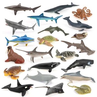 兒童玩具迷你海洋生物模型鯨魚鯊魚海龜海豚動物套裝科教認知擺件QQWWA