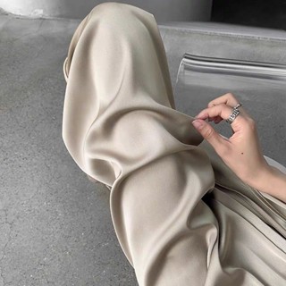 【樸多女裝】春夏新款垂感高腰窄版闊腿褲女直筒冰絲大碼醋酸緞面休閑褲直筒寬褲 長褲 休閒褲 高腰褲 拖地褲 直筒褲A476