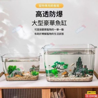 【滿199出貨】仿玻璃亞克力大中小型生態桌面缸 PET收納箱 塑膠魚缸 客廳金魚缸 塑膠魚缸 亞克力魚缸 水族箱