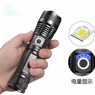 新款P50手電筒 強光電量顯示手電筒 USB充電變焦探照燈批發