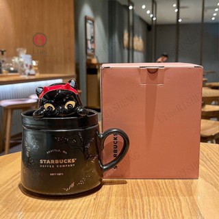 Lius🎇限時下殺🎇星巴克杯子 星巴克杯子萬聖節貓咪賞咖黑貓馬克杯帶蓋高顏值送禮咖啡陶瓷水杯