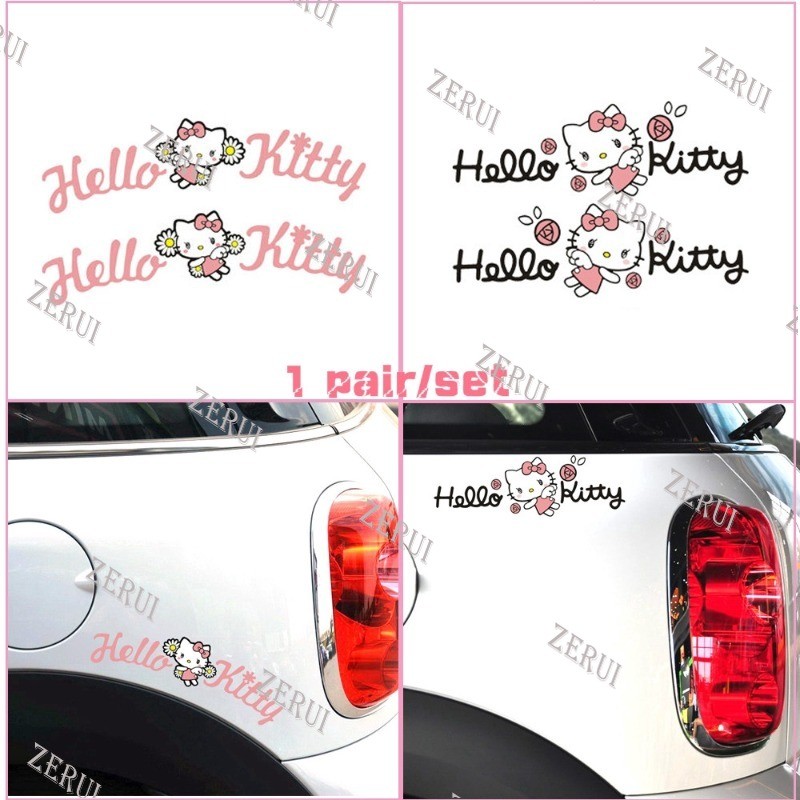 Zr 適用於 [1 對] 汽車貼紙乙烯基材料 Hello Kitty 圖案適用於窗戶安裝汽車遮陽篷眉毛