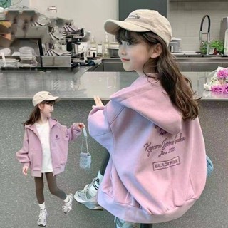 Smile Kids 女童外套 臺灣出貨 女童休閒外套2024春秋季新款洋氣兒童連帽衛衣小女孩炸街上衣潮