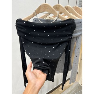 純欲辣妹波點長袖t恤女早秋性感氣質一字領針織衫韓系別緻小上衣3.28