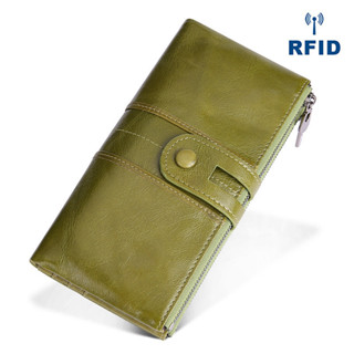 復古真皮女士錢包韓版時尚手機包頭層牛皮rfid長款錢包 purse
