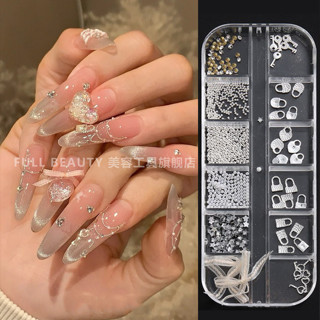 甜心聖誕美甲飾品迷你金屬鎖扣愛心鎖鑰鋼珠珍珠水鑽混裝指甲裝飾/4.4
