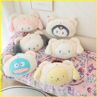 ST2 三麗鷗毛絨枕頭毯 2 合 1 靠墊填充娃娃玩具 Kuromi Melody Cinnamoroll 午睡枕學生兒