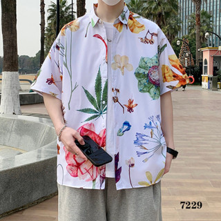 男士短袖襯衫港風大尺碼ins日系印花透氣排汗夏威夷海灘短袖襯衫青少年花襯衫男上衣新品