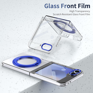 SAMSUNG 豪華金屬折疊旋轉支架透明手機殼適用於三星 Z Flip 6 ZFlip 5 4 flip6 5G 電鍍框