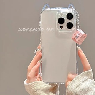 Kitty 吊墜貓耳機手機殼適用於 iPhone 16ProMax 16Plus 15 14 13 12 11 防震保護