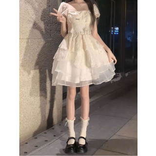 蛋糕裙洋裝 連身蛋糕裙 法式宮廷風泡泡袖蓬蓬洋裝女夏季小個子初戀公主蛋糕裙短版裙子