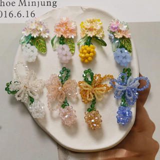 夏季新品清新甜美彩色花朵綠色果實蝴蝶結長款DIY飾品耳環女配件