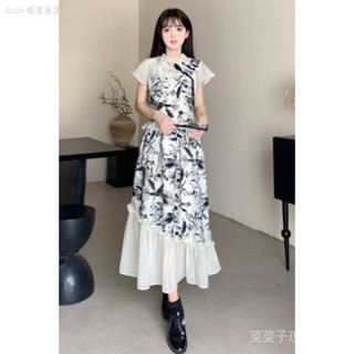 大碼新中式國風水墨畵連衣裙女夏季胖mm設計感氣質顯瘦文藝長裙子氣質 顯瘦 韓系ins女裝穿搭 居家 旅行 戶外 通勤必備