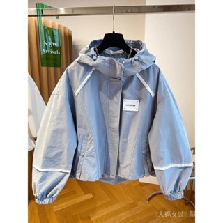 【Yal/依愛戀】✌新款韓版寬鬆明綫工裝連帽風衣外套春秋裝短款下擺抽繩上衣