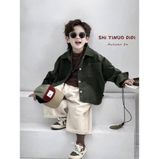 Smile Kids 兒童外套 臺灣出貨 男童套裝2024新款燈芯絨襯衫外套休閒長褲兩件套幼兒園小童