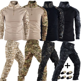 戶外叢林制服迷彩服男士透氣襯衫工裝褲徒步訓練服帶墊 4XL