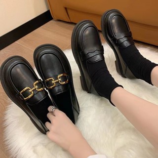 大尺碼（34-43）單鞋女秋冬季鏈條中學生媽媽平底懶人一腳蹬樂福鞋女 舒適防滑女鞋0422