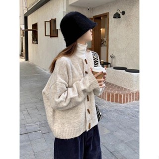 【Season Wardrobe】復古牛角扣毛衣外套女2025秋冬季韓版慵懶風針織開衫外穿上衣新款